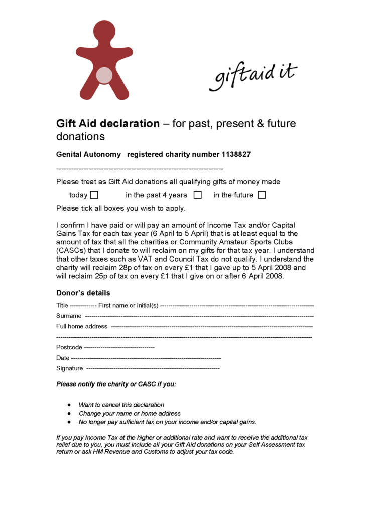 GA Gift Aid form